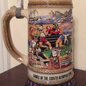 1988 SEOUL OLYMPIC SUMMER GAMES LIDDED BUDWEISER STEIN  XXIVTH GAMES LOOK!